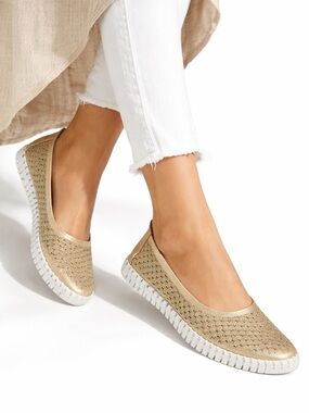 Ilse Jacobsen Tulip Ballerina Perforated Slip On Flat Sneaker EU 38 US 7.5 Gold